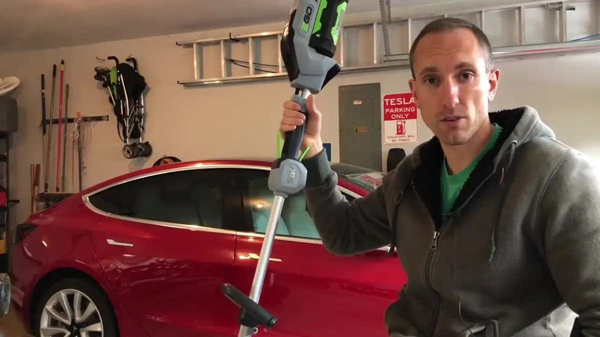 EGO String Trimmer in use, frame from Will's review video